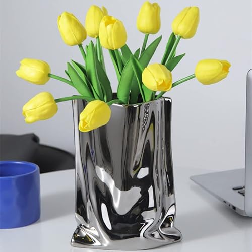 Keramik Vase, Moderne Blumenvase, Minimalistische Abstrakte Vase für Home Decor, Tisch Mittelstück Vase für Wohnzimmer, Schlafzimmer, Esszimmer, Hochzeit, Party (Silber, Groß) von CESTATIVO