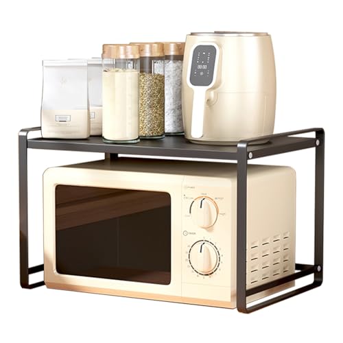 Mikrowellen-Ofenregal, Mikrowellen-/Toaster-Regal, Ständer for die Küchenarbeitsplatte, doppelschichtiges Mikrowellenregal aus Karbonstahl, Tragkraft: 80 Pfund (Color : Black) von CETEOR