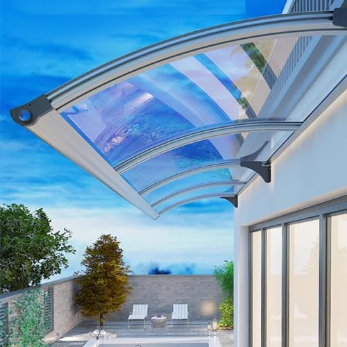 Überhangtürmarkisen Außen, Fenster-Gartenüberdachung, Terrassenverandamarkise, Aluminiumhalterung Aus Polycarbonatplatte, Schlagfest 300 Kg, 65–150 cm Breite Optional(150x100cm/59 x39) von CFDZCP