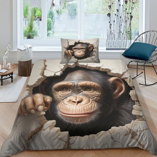 Schimpanse Bettwäsche Set Für Mädchen Jungen Kinder 3D Mikrofaser Crack Bettbezug Set 2 Teilig Bettbezüge Mit Reißverschluss Und Kissenbezug Single（135x200cm） von CGLTD