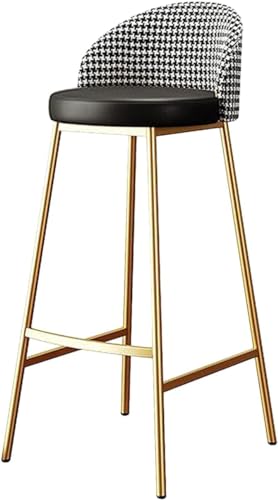 29,5-Zoll-Barhocker, Metall-Esszimmerstuhl mit Fußstütze, runder PU-Hocker mit Rückenlehne aus Baumwollleinen, goldene Beine für die Thekenküche,Schwarz von CGonqx
