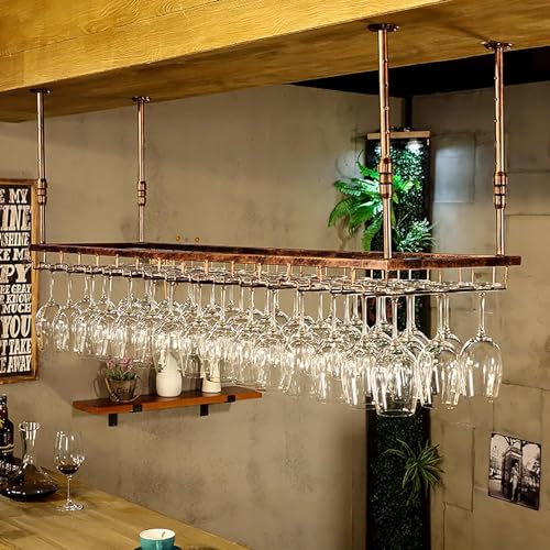 Hängendes Weinregal mit Glashalter, Weinflaschen-Ausstellungsregal an der Decke, höhenverstellbare, an der Wand montierte Weinglas-Organizer-Regale für die Deckenbar, Weinlagerregal für zu von CGonqx
