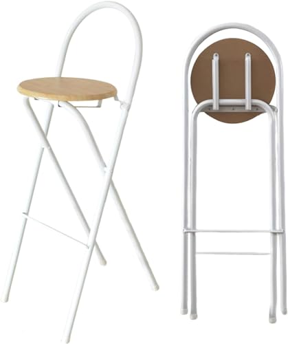 Klappbarer Barhocker für die Küche, 65/70/75 cm, runder Hochstuhl mit hartem Sitz und Metallrückenlehne, Faltbarer Tresenstuhl für Erwachsene, Frühstück, Restaurant, Büro, Party, natürliche von CGonqx