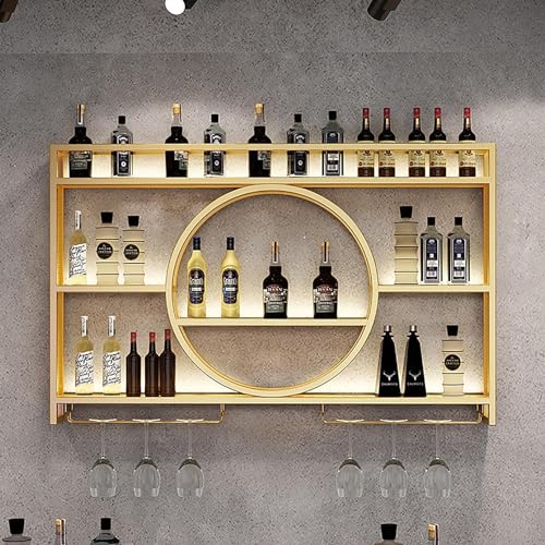 Wandmontiertes Weinregal aus Metall mit Glashalter, Weinflaschen- und Glasständer aus Eisen, Weinhalter mit Regalen, schwebende Regale für Spirituosenflaschen für Wohnzimmer, Zuhause, Bar, von CGonqx