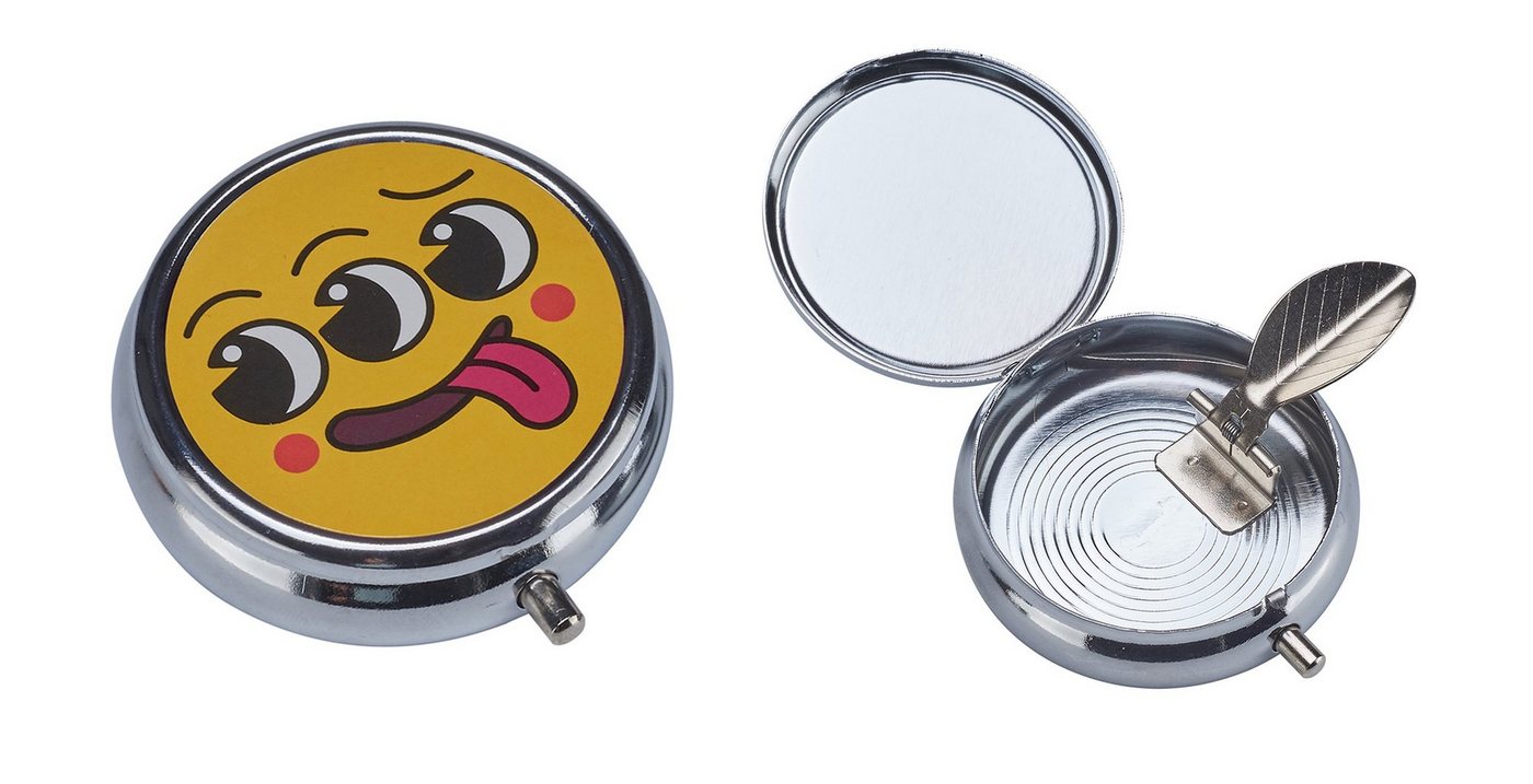 CHAMP Aschenbecher Taschen ASCHENBECHER "Funny Faces" Ø5cm Deckel aus Metall 46 (Gelb), rund Mini Taschenaschenbecher Reiseaschenbecher Reise Outdoor von CHAMP