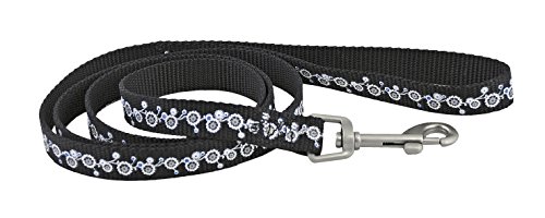 CHAPUIS SELLERIE Leine Gitarrengurt aus Nylon für Hunde Motiv Blumen Schwarz Breite 15 mm Länge 1,20 m Größe S von CHAPUIS SELLERIE