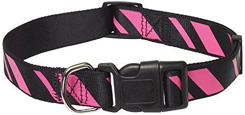 CHAPUIS SELLERIE SLA437 Verstellbares Hundehalsband - Nylongurt seidig glänzend schwarz/rosa gestreift - Breite 15 mm - Länge 35-50 cm - Größe M von CHAPUIS SELLERIE