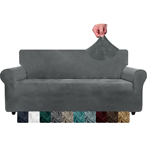 CHELZEN Velvet Extra Große Sofabezüge 4-Sitzer Dicke Stretch übergroße Sofabezüge für Hunde Haustiere rutschfeste XL Sofa Slipcover Waschbare Möbel Protektor (4 Sitzer, Grau) von NC