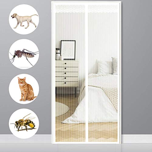 CHENG Magnet Fliegengitter Tür, Magnetfliegengitter für balkontür 85x210cm, Automatisches Schließen Balkontür insektenschutz für Türen/Patio/Windows, Weiß von CHENG