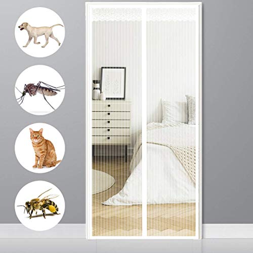 CHENG Magnetvorhang, Insektenschutz für türen 75x220cm, Luft kann frei strömen Fliegenschutz - Netz für balkontür für Türen/Patio/Windows, Weiß von CHENG