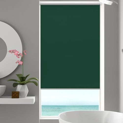 Rollo für Fenster Ohne Bohren 110 x 60 cm, Hitzeschutz und Sichtschutz, Klemmfix Rollo Seitenzugrollo, Einfache Installation für Fenster und Türen, Dunkelgrün von CHENMIAO