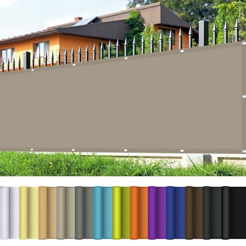 Schattentuch mit Ösen 110 x 600 cm Wasserdicht Schattierungsnetz Sichtschutz Tarp Premium PES Polyester Imprägniert für Garten Terrasse Balkon Schwimmbad, Taupe von CHENMIAO