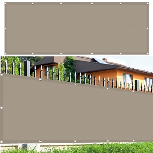 Schattiernetz mit Ösen 195 x 350 cm Wasserdicht Schattierungsnetz Sichtschutz Tarp UV Schutz Wetterfest mit Ösen für Garten Terrasse Outdoor Camping, Taupe von CHENMIAO