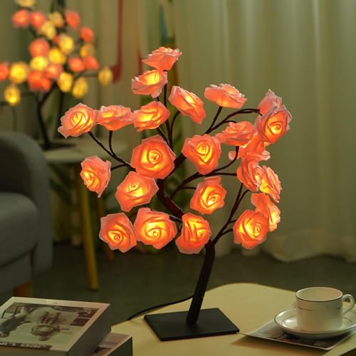 CHENRI Tree Lamp, Rosenbaum-Lampe, Leuchtende Rosen-Blumen-Baum-Lampe, Rosa Blume Bonsai Tischleuchte, LED Lichterbaum Nachtlicht, Baum Lampe Dekoratives Licht für Haus Schlafzimmer Party (Rosa) von CHENRI