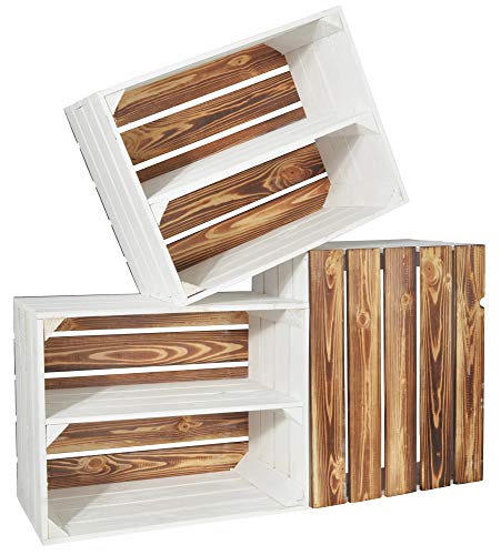 CHICCIE 3 Set Holzkiste Grete Weiß Geflammt 50x40x30cm - Langes Regal Weinkiste von CHICCIE