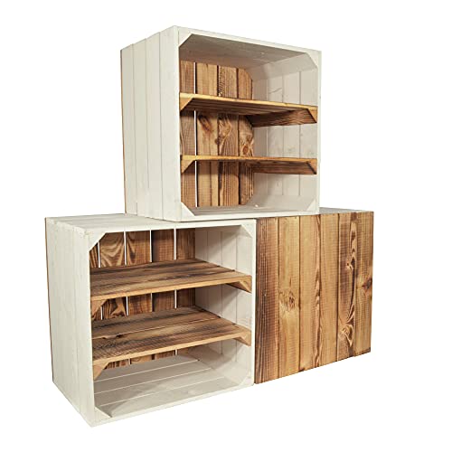 CHICCIE 3 Set Weinregal Wino aus Holz - Greta Geflammt 2X Regal Holzkiste von CHICCIE