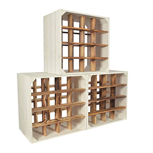 CHICCIE 3 Set Weinregal Wino aus Holz - Weiß Geflammt + Regal Holzkiste von CHICCIE