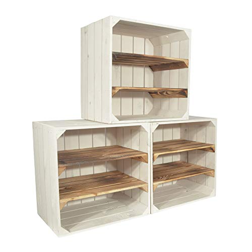 CHICCIE 3 Set Weinregal Wino aus Holz - Weiß Geflammt 2X Regal Holzkiste von CHICCIE