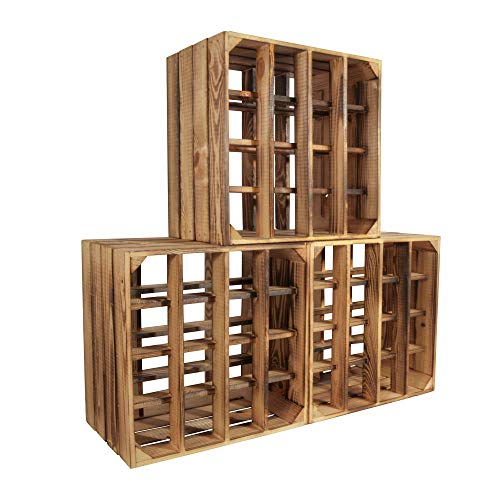 CHICCIE 3er Set Weinregal Holzkiste Wino aus Kiefernholz - Weinkisten Holz Regal geflammt 30x40x30 cm - Holzkisten Flaschenregal, Weinkistenregal von CHICCIE