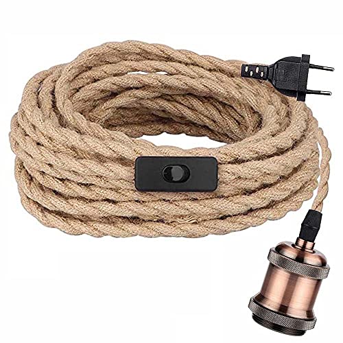 Retro Lampenkabel 4.5 Meter gedrehten Hanfseil Vintage Hanfseil Pendellampe Kit mit SchalterPendelleuchte E27 Lampenfassung Plug in DIY Hängende Leuchte für Farmhouse Home Loft von CHIJUNWJ