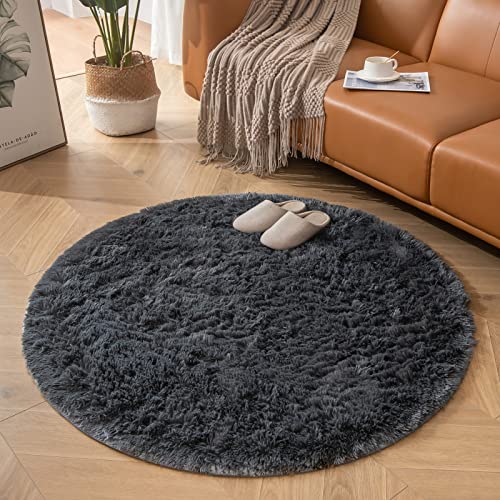 CHOSHOME Teppich Rund 120CM Teppich Wohnzimmer Hochflor Waschbar Teppich Shaggy Grau Runden Teppiche Einfarbig Runder Teppich Flauschig Teppich Weich rutschfest fürs Flur Schlafzimmer Kinderzimmer von CHOSHOME