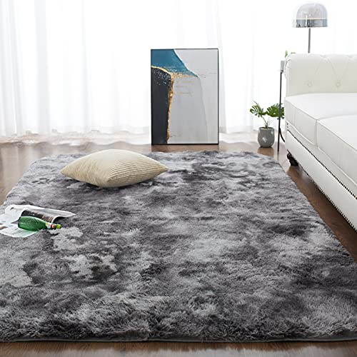 CHOSHOME Teppich Wohnzimmer Shaggy Hochflor Langflor Kinderzimmer Modern Bunte Batik Jugendzimmer Flauschig Groß, Dunkelgrau/Schwarz 150 x 240CM von CHOSHOME