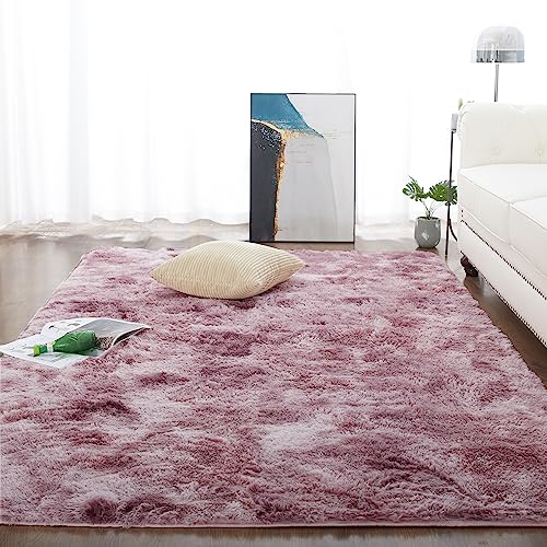 CHOSHOME Teppich Wohnzimmer Shaggy Teppich Hochflor 150 x 240 cm Moderne Wohnkultur für Wohnzimmer Teppich Rosa Langflor Teppich Kinderzimmer Modern Batik Teppich Jugendzimmer Flauschig Teppich Groß von CHOSHOME