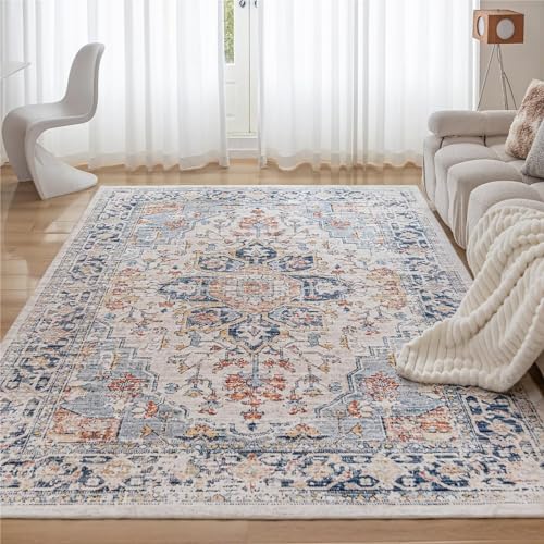 CHOSHOME Waschbarer Teppich Wohnzimmer Vintage Kurzflor Teppich Groß Orientalischer Teppich für Schlafzimmer rutschfest Teppich Kunstwolle Boho In & Outdoor Teppich 200x290CM Mehrfarbig von CHOSHOME