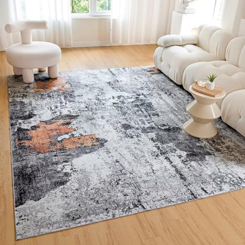 CHOSHOME Waschbarer Teppich Wohnzimmer 80x150CM Kurzflor Teppich Schlafzimmer Abstrakt Modern Teppich rutschfest Balkon Teppich Kunstwolle fur In und Outdoor Teppich Weicher Teppich Läufer Schwarz von CHOSHOME