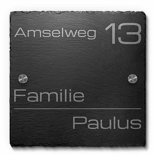 Schiefer Hausnummer/Straße Namen Gravur 20x20 cm Firmenschild Namensschild von CHRISCK design