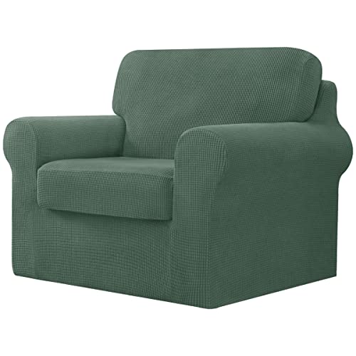 CHUN YI 3-teiliger Stretch-Sofabezug, 1-Sitzer, mit einem separaten Kissen und Rückenlehnen, stilvoller Jacquard-Spandex-Stoff, Sofabezug für Wohnzimmermöbelschutz (1-Sitzer, dunkelcyan von CHUN YI