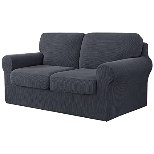 CHUN YI 5-teiliger Stretch-Sofabezug, 2-Sitzer, mit Zwei separaten Kissen und Rückenlehnen, stilvoller Jacquard-Spandex-Stoff, Sofabezug für Wohnzimmermöbelschutz (2-Sitzer, grau) von CHUN YI