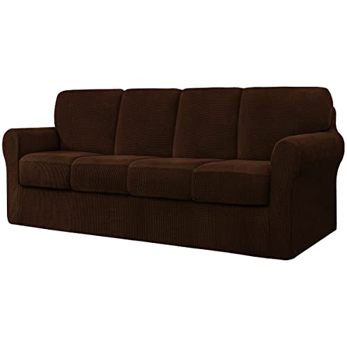 CHUN YI 9-teiliger Stretch-Sofabezug, 4-Sitzer, mit Vier separaten Kissen und Rückenlehnen, stilvoller Jacquard-Spandex-Stoff, Sofabezug für Wohnzimmermöbelschutz (4-Sitzer, Schokolade von CHUN YI