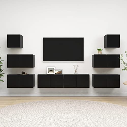 CIADAZ 8-TLG. TV-Schrank-Set, Wohnwand Wohnzimmer, Anbauwand Wohnzimmer, Schrankwand Wohnzimmer, Wohnzimmer Wand, Schwarz Holzwerkstoff -at von CIADAZ