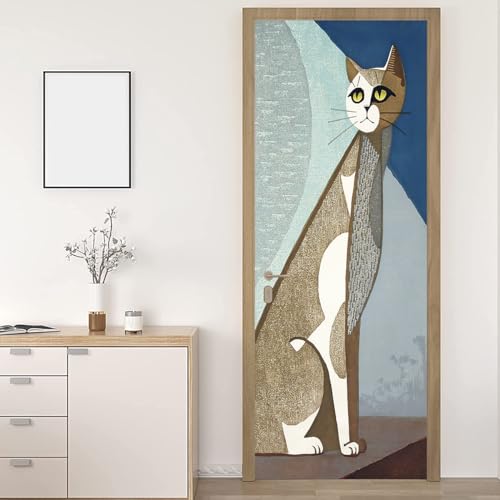 Tür tapeten 3d selbstklebend Abstrakte Katze Türposter Türaufkleber Abnehmbare Vinyl türfolie Fototapete diy Wandbild Wohnzimmer Schlafzimmer Kinderzimmer Badezimmer B100 x H200cm von CILODO