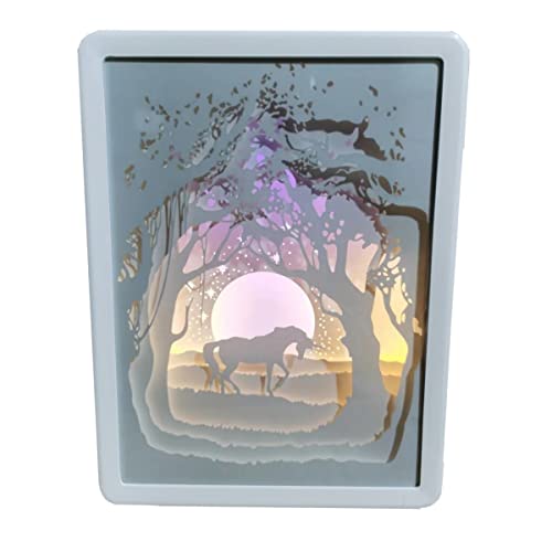 CIM 3D Papercut Lightbox – RECTANGLE Unicorn – Maße: 16x5x21cm – Einhorn Shadowbox Wohnaccessoire - Schnitzlampe aus Papier – kreatives Nachtlicht – einzigartige Dekoration für Fensterbänke und Regale von CIM