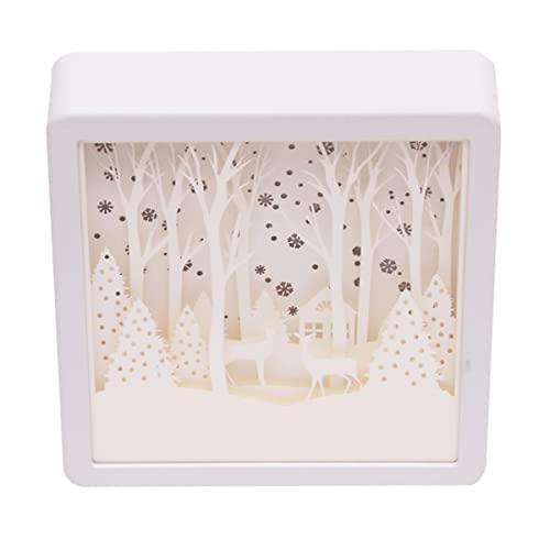 CIM 3D Papercut Lightbox - SQUARE Snowy Woodland - Maße: 16x5x16cm - Wald Shadowbox Wohnaccessoire - Schnitzlampe aus Papier - Nachtlicht - einzigartige Dekoration für Fensterbänke und Regale von CIM