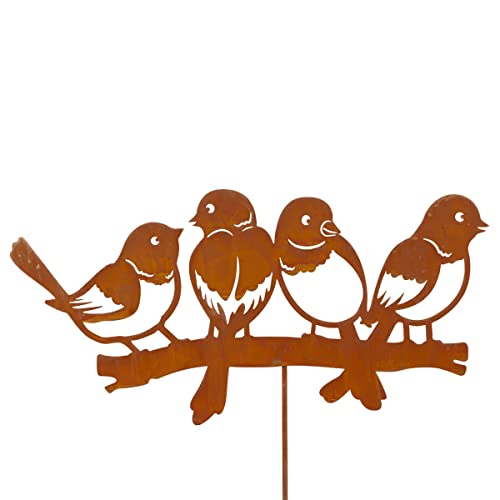 CIM Edelrost Gartenstecker – Bird Family – Motiv-Maße: 44cm x 0,5cm - Gesamthöhe 114cm – inkl. Standstab - attraktive Edelrost Dekoration von CIM