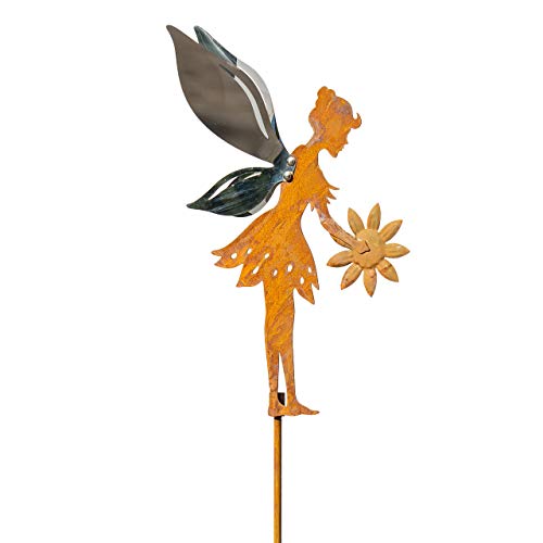 CIM Edelrost Pflanzenstecker Fee – Fee mit Blume - Höhe 124cm - inkl. Standstab - attraktive Edelrost Dekoration - Geschenkidee von CIM