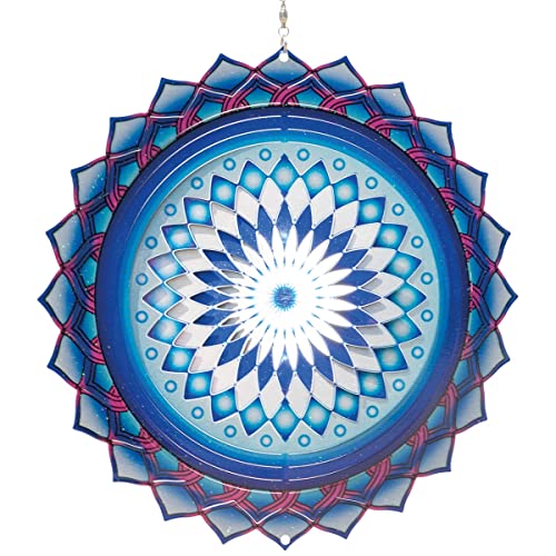 CIM Edelstahl Windspiel – Mandala Assam - Ø 250mm – leichtdrehendes Windmobile mit brillanten Farben und feinen Mustern – inklusive Aufhängung – attraktive Raum-, Fenster- und Garten-Dekoration von CIM