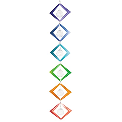CIM Metall Windspiel - Crystal Rainbow Chain Square - 47cm x 10cm - 6 Karos mit Glitzerpigmenten und Facettschliff-Kugeln inklusiv Aufhängung - attraktive Raum - und Garten-Dekoration von CIM