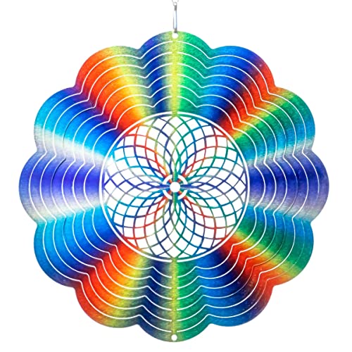 CIM Metall Windspiel – Rainbow Flower Ornament - 250mm - leichtdrehendes Windmobile mit brillanten Farben- inklusive Aufhängung – attraktive Raum- Fenster und Garten-Dekoration von CIM