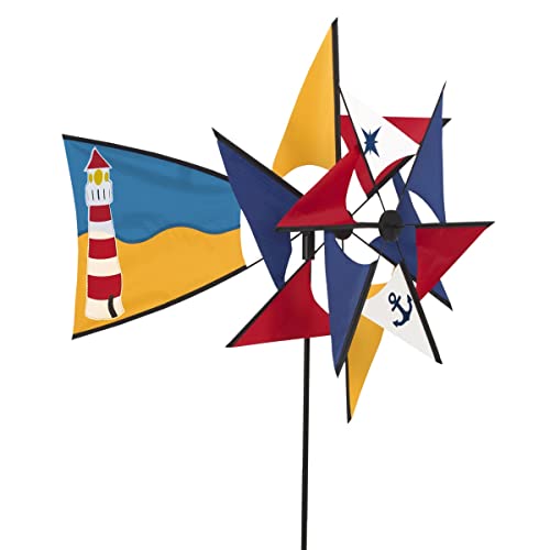 CIM Windspiel - Windmill 66 Lighthouse - UV-beständig und wetterfest - Windräder: Ø47/44cm - Ruder: 40x26cm - Höhe: 110cm - inkl. Fiberglasstab von CIM