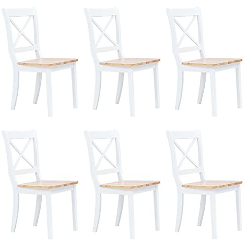 Esstisch-Stühle-Set, bequeme Sitzgelegenheiten, robuste Konstruktion, einfache Montage, Wohnzimmer, Entspannung, Stühle aus atmungsaktivem Material ( Color : Weiß und Natur 6 Stk , Size : 45.5 x 52 x von CINDERFUL