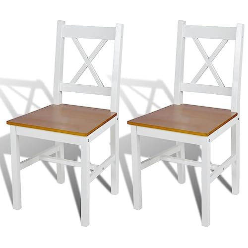 Esszimmerstuhl, Küchen-Esstisch, Stühle-Set, rustikaler Stil, bequeme Stühle mit Rückenlehne, belüftetes Design, stabil, leicht zu reinigen, Küchenkomfort ( Color : Weiß und Natur 2 Stk , Size : 41.5 von CINDERFUL
