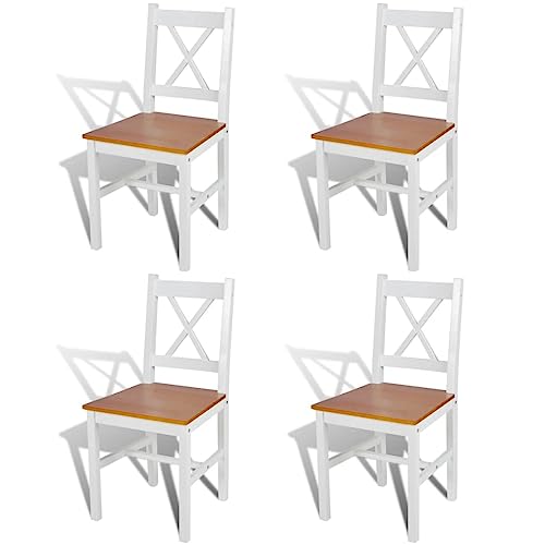 Esszimmerstuhl, Küchen-Esstisch, Stühle-Set, rustikaler Stil, bequeme Stühle mit Rückenlehne, belüftetes Design, stabil, leicht zu reinigen, Küchenkomfort ( Color : Weiß und Natur 4 Stk , Size : 41.5 von CINDERFUL
