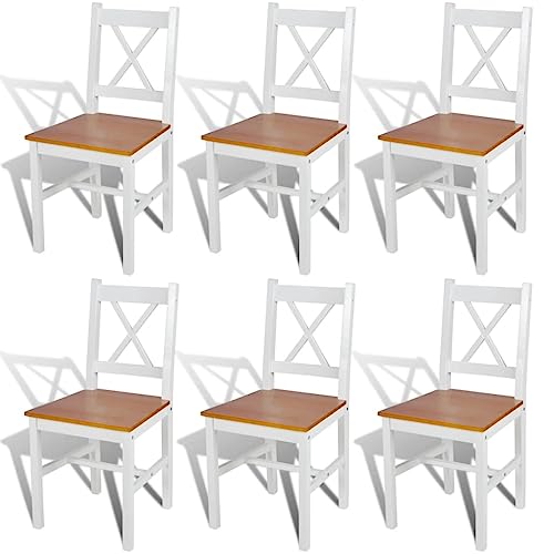 Esszimmerstuhl, Küchen-Esstisch, Stühle-Set, rustikaler Stil, bequeme Stühle mit Rückenlehne, belüftetes Design, stabil, leicht zu reinigen, Küchenkomfort ( Color : Weiß und Natur 6 Stk , Size : 41.5 von CINDERFUL