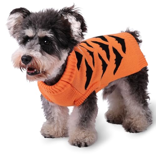 CITÉTOILE Halloween Hundepullover, Orange mit Fledermausmuster Hund Weihnachtspullover, Warm Weich Hunde Strickpullover, Winter Hunde Kleidung für Kleine Mittel große Hunde, Orange, S von CITÉTOILE