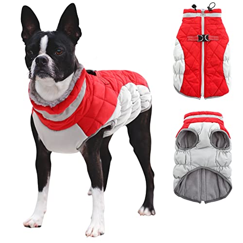 CITÉTOILE Hundemantel Winter,Hundejacke mit Geschirr, Wasserdicht Hundemantel mit Fleece Gefütterte für Kleine Hunde Warme Hundeweste mit Reflektierend für Kleine Mittel Grosse Hunde, Rot, XXL von CITÉTOILE