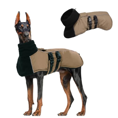 CITÉTOILE Hundemantel Winter Warmer, Hundejacke mit Hohem Kragen und Reflektierenden Streifen, Wasserdichter Wintermantel Hund mit Doppelschnalle und Klettverschluss, Braun, 3XL von CITÉTOILE